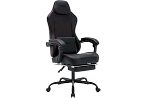 NIONIK Gaming Chair with Footrest, Ergonomic Computer Gaming Chair, Massage Lumbar Video Game Chairs, Office Gaming Chairs for Adults, Gamer Chair with Adjustable Height and Backrest(Black)