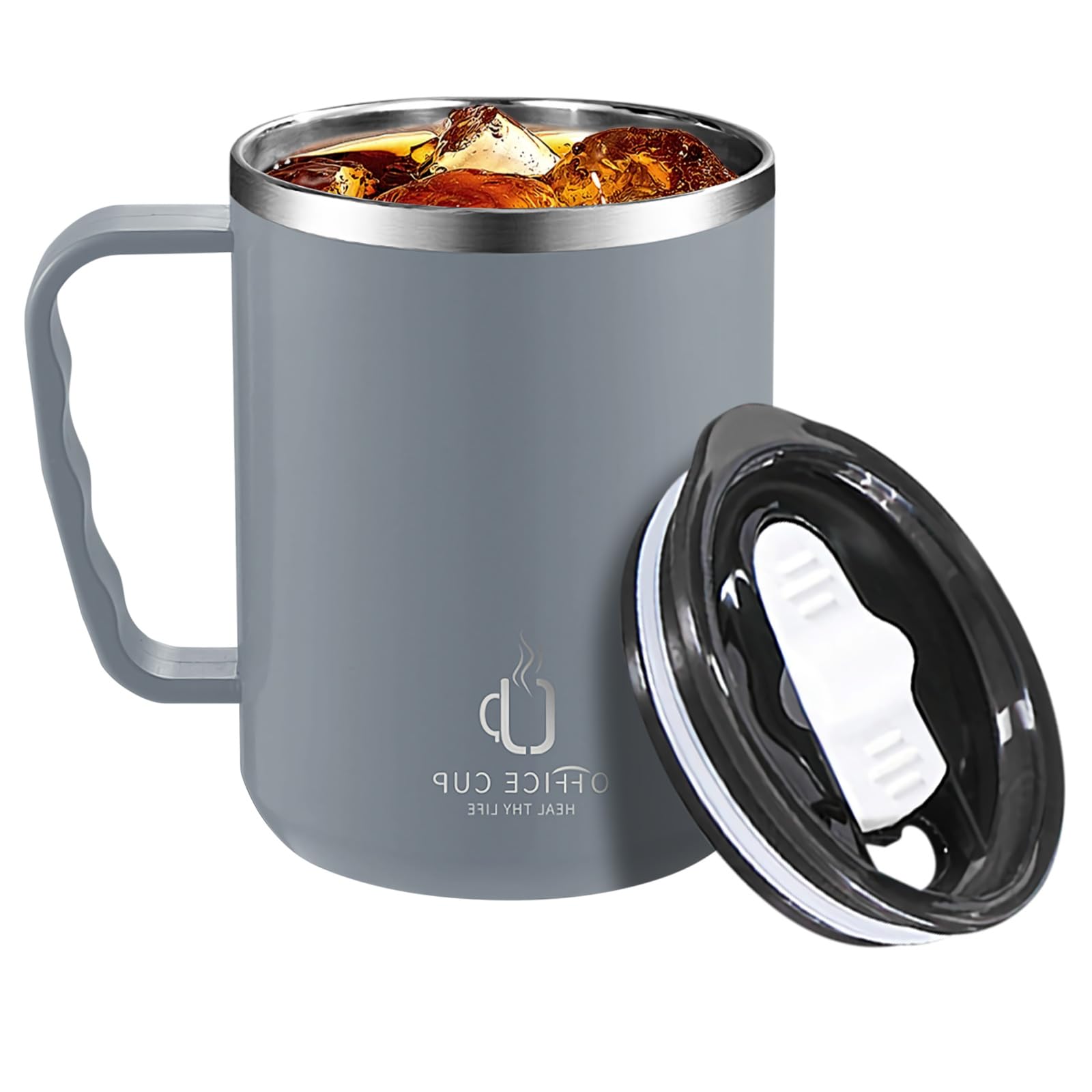 Photo 1 of ?Stainless Steel Coffee Travel Mug with Lid & Handle,17 Oz/500ml Metal Insulated Coffee Cup (Gray)