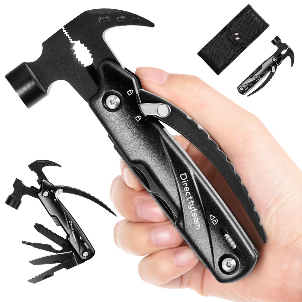 Fathers Day Gifts from Daughter Son, Multitool Camping Accessories, Valentines Day Gifts for Men,Mini Hammer Camping Gear with Credit Card Tool, 12 in 1 Cool Gadget Stocking Stuffer for Mens