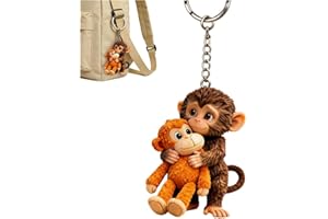 Protect Punch The Monkey Keychain, 3D Cute Mother & Baby Monkey Holding Resin Keychain Decoration for Backpack Purse Keys