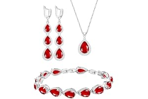 LMXXVJ Necklace Long Earrings Bracelet Set, White Gold Plated Created Blue Sapphire Jewelry Set Wedding Party Gift Jewelry for Women Bridal Bridesmaid