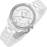 GUANHAO Ceramic Watches for Women, Fashion Ladies Watch Elegant Dress Women's Wristwatches with Diamond Accented Waterproof Calendar Mineral Glass
