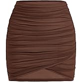 WDIRARA Women's Ruched Mesh Sheer High Waisted Wrap Bodycon Sexy Party Club Mini Skirt