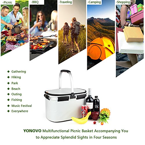 YONOVO 32 L Folding Picnic Basket Insulated Cooler Bag for Family Gathering Camping Travel BBQ (Ivory)