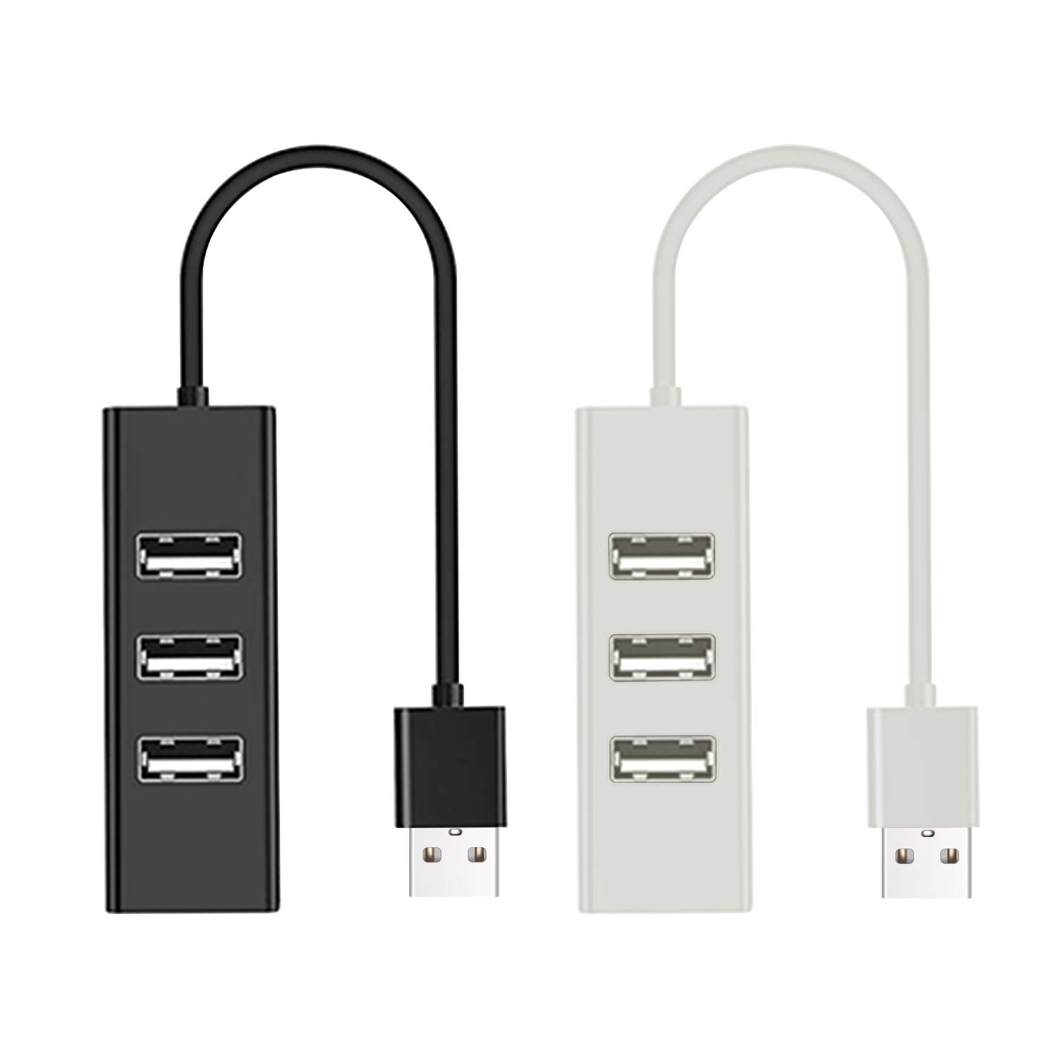 OUOU USB 2.0 4-Port Portable Hub (2 Pack) with Cable USB Hub Extender Extension Connector-Black and White