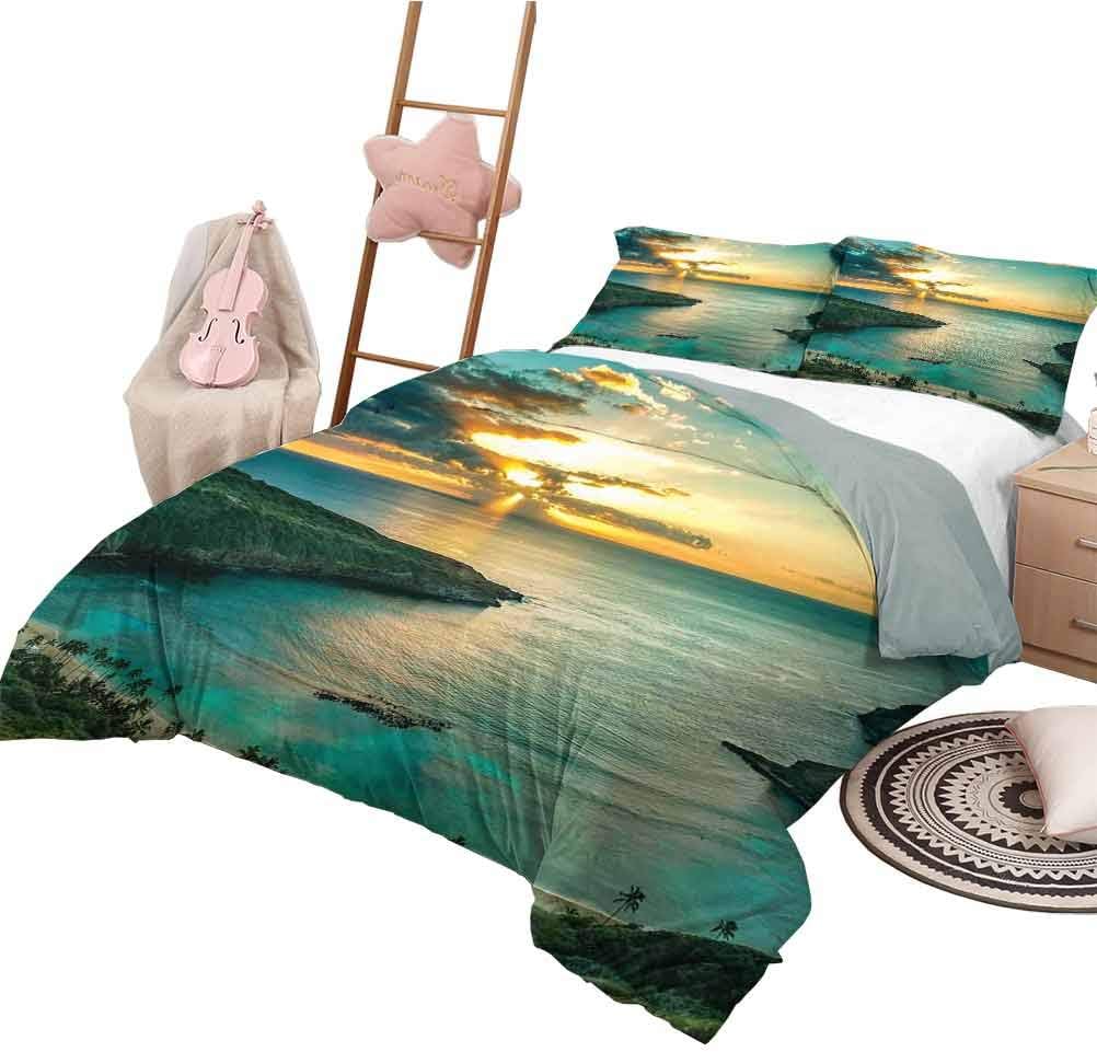 Petpany Bedding Duvet Cover 3 Piece SetHawaiian Decorations,Sunrise Over Hanauma Bay on Oahu,Hawaii Sunbeams Through Dark Clouds Shoreline 3 Piece Bedding Duvet Cover Set79 x 90 inch