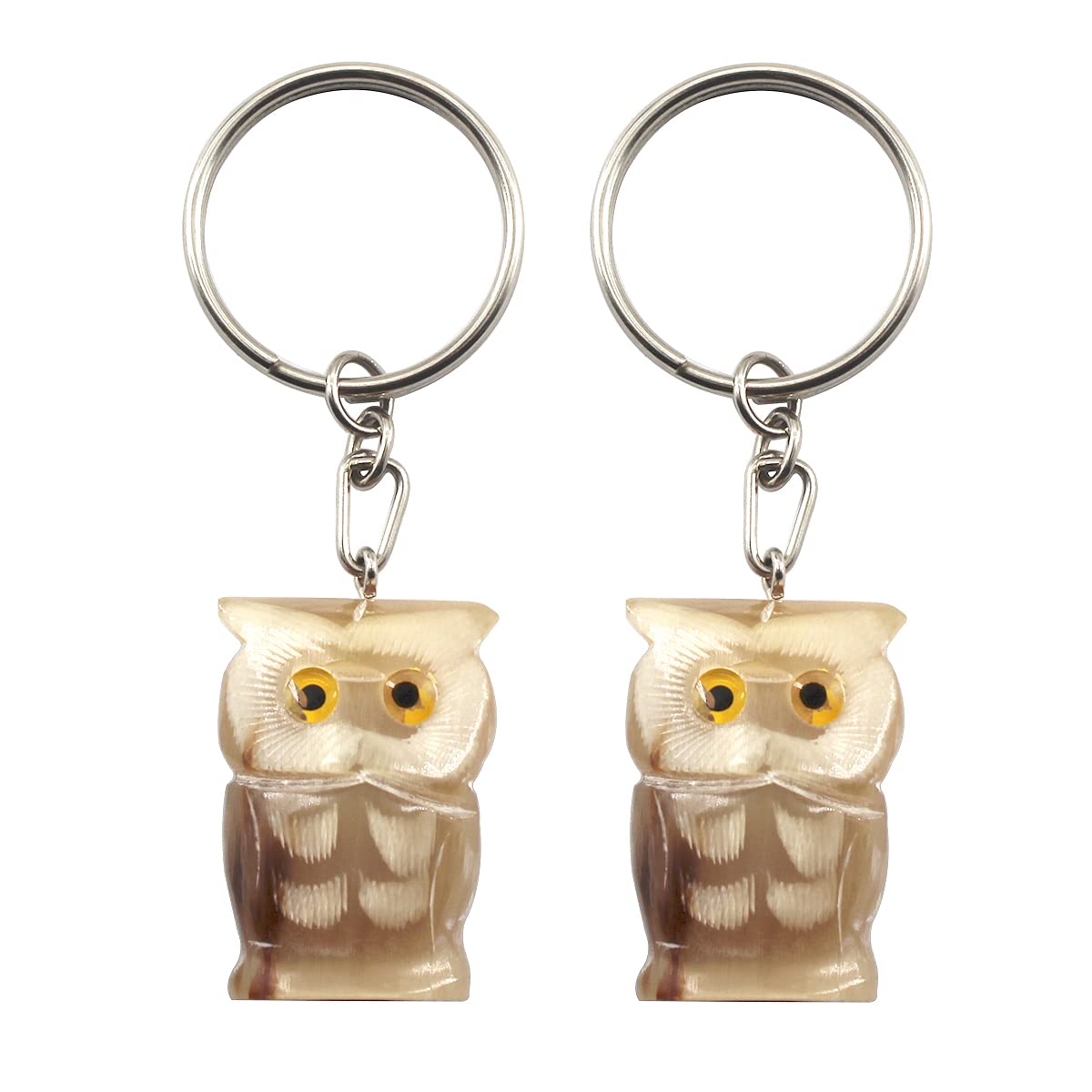 2Pcs Cute Ox Horn Engraved Animal Owl Key Ring Pendant Charms Keychain Key Ring Pendant for Car Bag Backpack Handbags Creative Gift Men Women Girls