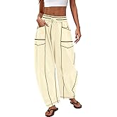 Nirovien Womens Barrel Sweatpants High Waisted Wide Leg Sweatpants Drawstring Lounge Baggy Pants Barrel Sweats