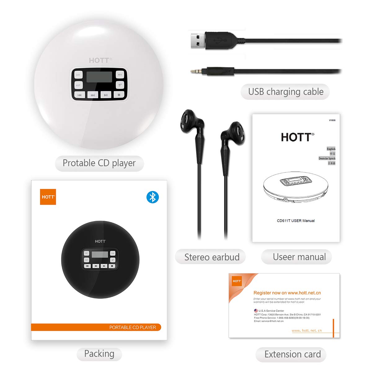 Bluetooth Portable CD Player, HOTT Small Walkman CD Player With LED