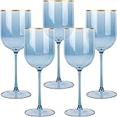 Blue Plastic Wine Glasses With Gold Rim - 12oz (5-Pack) Reusable, Disposable Cups for Parties and Events