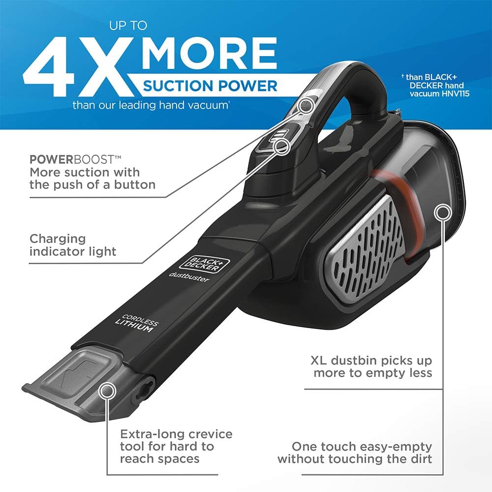 BLACK+DECKER Dustbuster Handheld Vacuum, Cordless, AdvancedClean+, Black (HHVK515J00FF), Gray -