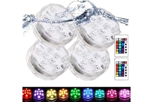 SHYMERY Submersible LED Lights with Remote, Underwater LED Lights Decorations, Pack of 4,Color swappable LED Light Pad Battery Operated, for Fountain,Pond, Pool,Pumpkin Halloween Decoration