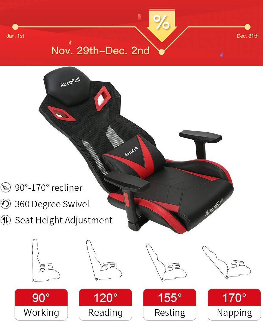 Black Friday AutoFull Gaming Chair Video Game Chairs Mesh Ergonomic High Back Racing Style ...