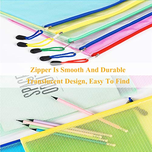 Mesh Zipper Pouch Waterproof Double Plastic Document Organizer Bag Zip File Folders for Office School Supplies,Business Receipts, Magazine, Toys, Cosmetics,Travel Accessories 6 Sizes,30 Pcs