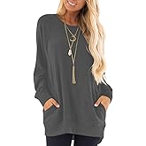 KUOTAI Womens Fall Long Sleeve T-Shirts Casual Tunic Tops for Leggings Loose Soft Blouses with Pocket