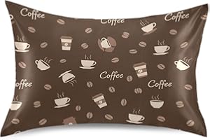 Coffee Bean Brown Pattern Pillow Covers Silk Pillowcase for Hair and Skin Soft Smooth Cooling Satin Pillowcase Queen Size Pil