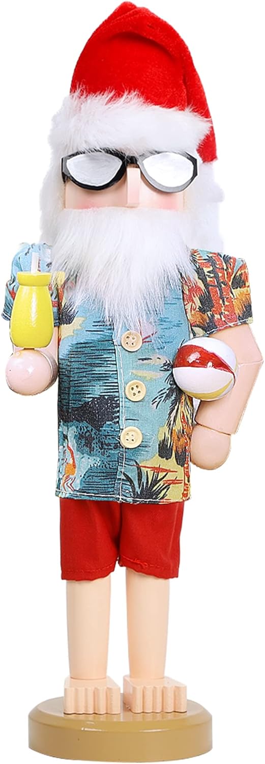 Nutcrackers - Joliyoou Christmas Nutcracker Figures, 14 Inch Wooden Nutcracker Santa Hawaii Beach Summer Vacation, Large Xmas Nutcracker Tabletop Festival Shelves Decorations