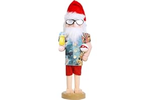 Joliyoou 14 Inch Christmas Nutcracker Figures, Wooden Nutcracker Santa Hawaii Beach Summer Vacation, Large Xmas Nutcracker Tabletop Centerpieces Festival Shelves Decorations