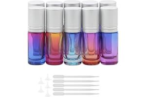 Newzoll 10pcs 5mL Glass Essential Oil Roller Bottles w/Rollerball Applicator, Refillable Leak Proof Travel Containers for Per