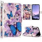 JanCalm for Galaxy A15 5G Phone Case Wallet,Floral Pattern Cute for Samsung Galaxy A15 5G Case Women Girl [Wrist Strap][Card Cash Slots][Kickstand] PU Leather Flip Cover (Butterfly)