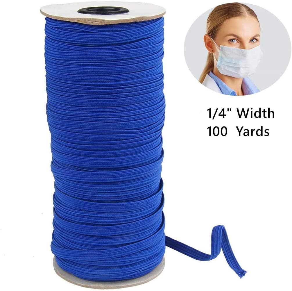 JYRibbon 1/4 Inch 100 Yards Elastic Bands Cord Elastic Rope Stretch Knit Elastic Spool for Knit Sewing Crafts DIY Earloop, Cuff (Sapphire Blue)