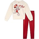 Disney Minnie Mouse Frozen Princess Girls Fleece Sweatshirt & Iridescent Leggings Set Toddler to Big Kid Sizes (2T - 14-16)