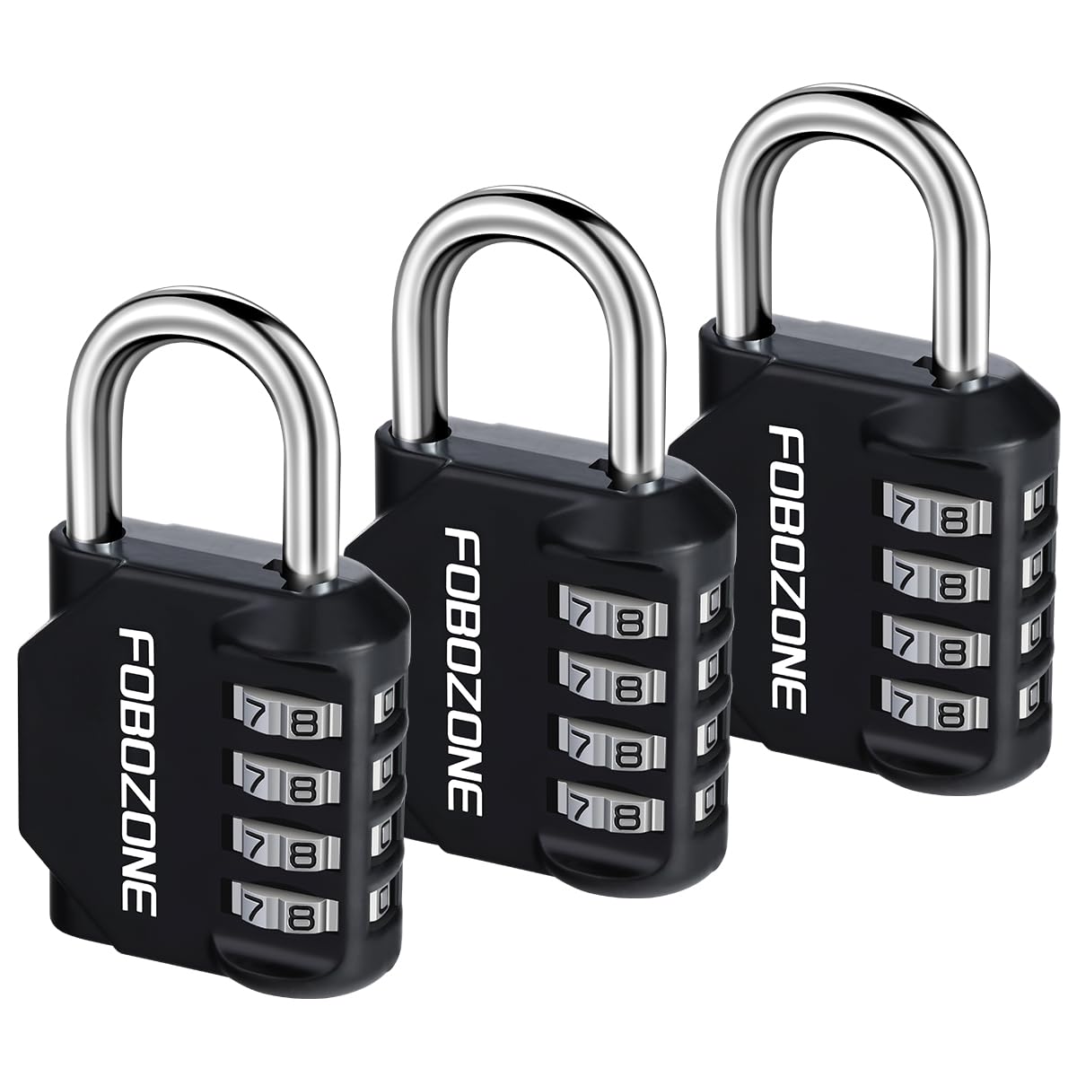 FOBOZONE Combination Padlock, 4 Digit Coded Padlock, Outdoor Waterproof Resettable Code Padlock for Gym Locker, Cabinet,Shed, Hasp,Gate, Tool Box,School Locker Lock (Black 3 Pack)