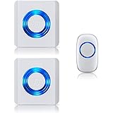 Wireless Caregiver Pager Smart Call System 1 SOS Call Button, Penck Waterproof Door Entry Bell Chime, 1000Ft Range, 52 Melodies, 4 Volume Levels, 2 Plug-in Receivers, LED Flash