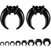 ZS 1 Pair Glass Septum Stretching Kit Set - C Shape Pincher Tapers with O-Rings & Grooved, 6G to 5/8" Buffalo Septum Retainers Rings for Nose Ear Piercing Jewelry