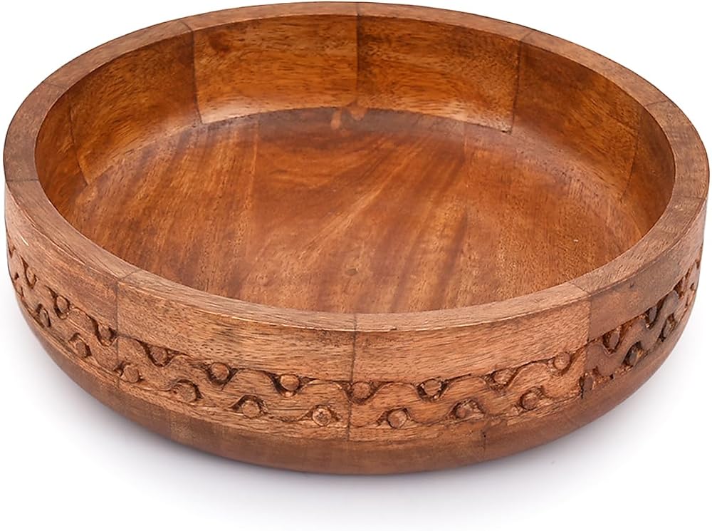 EDHAS Red Finished Mango Wood Round Bowl 25.4 cm Kitchen Decor