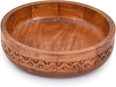 EDHAS Red Finished Mango Wood Round Bowl 25.4 cm Kitchen Decor