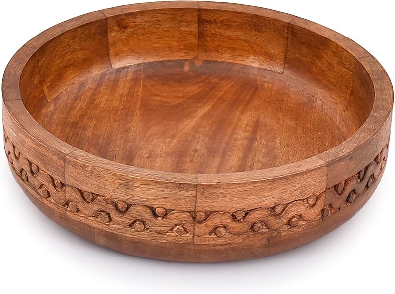 EDHAS Red Finished Mango Wood Round Bowl 25.4 cm Kitchen Decor