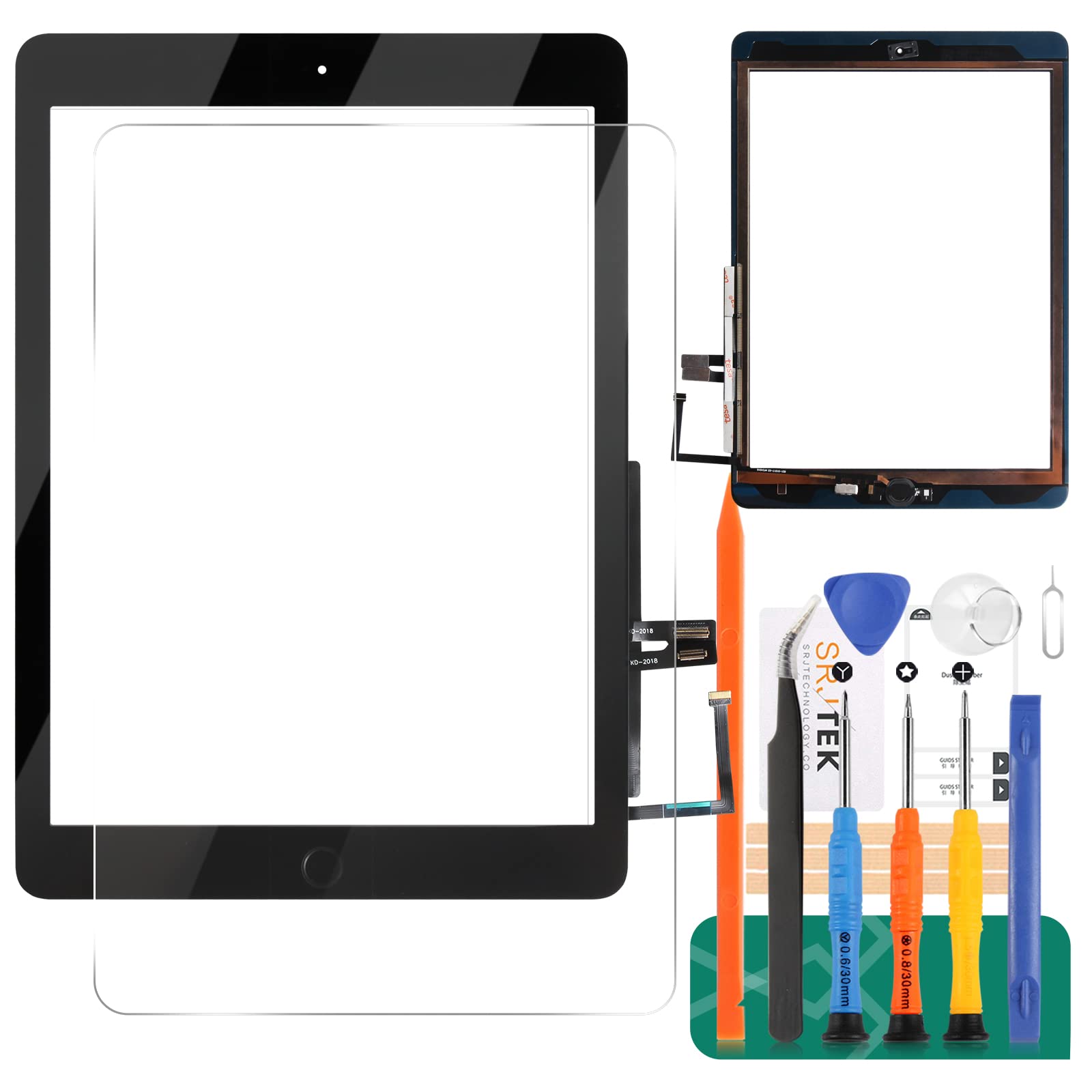 For IPad 9.7 2018 A1893 A1954 Touch Screen Digitizer Glass Replacement,For iPad 2018 A1893 A1954 Touch Display Panel Repair Parts Kit,with Tempered Glass+Tools+Home Button(Not include LCD) (Black)