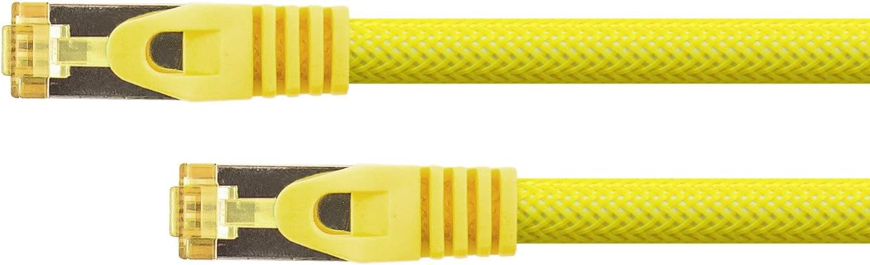 Python Series Ethernet LAN Patch Cable with RNS latch protection and Nylon Mesh yellow yellow 1 m
