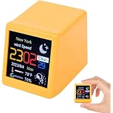 Smart WiFi Weather Station, Indoor Outdoor Thermometer Hygrometer with Digital Atomic Clock, Animated Desktop Weather Clock, Temperature Humidity Monitor &amp; Home Decor (Yellow)