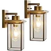 Brass Outdoor Wall Light Fixtures, Exterior Waterproof Lanterns, Porch Wall-Mounted Lights with E26 Socket and Glass Shade – 