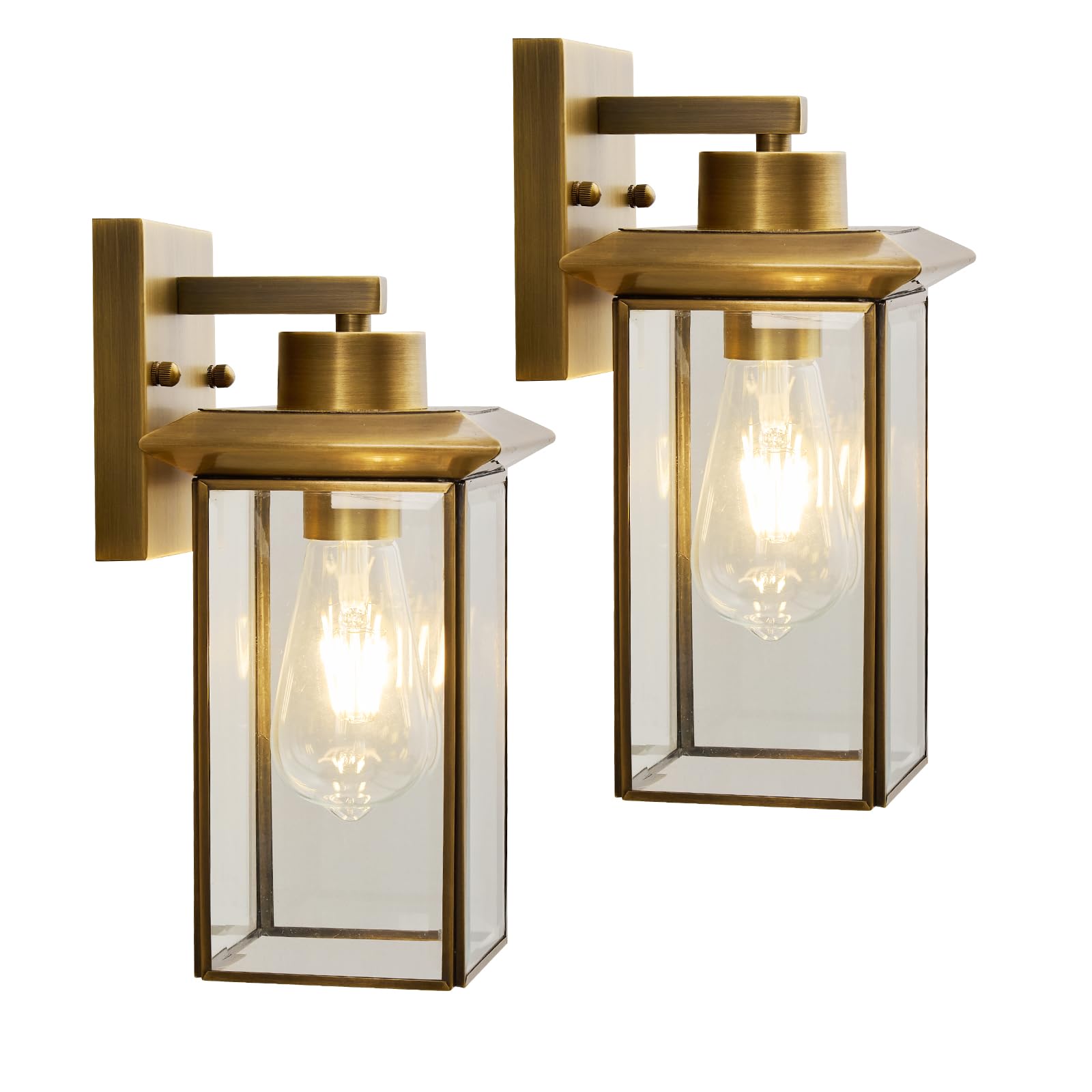 Photo 1 of Brass Outdoor Wall Light Fixtures, Exterior Waterproof Lanterns, Porch Wall-Mounted Lights with E26 Socket and Glass Shade – Modern Rustproof Wall Sconces for Yard, Front Door & Entryway.2-Pack