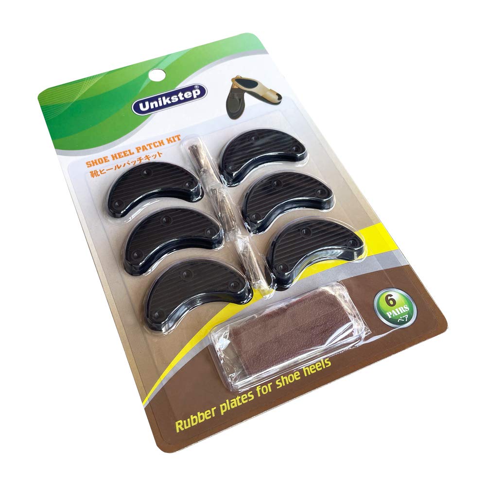 Unikstep 6 Pairs Shoe Heel Plate Tap, Shoe Heel Side Worn Repair Rubber Patch, Replacement Kit