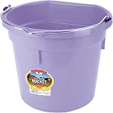 Little Giant&reg; Flat Back Plastic Animal Feed Bucket with Metal Handle | Horse Feed &amp; Water Bucket | 20 Quarts | Lavender