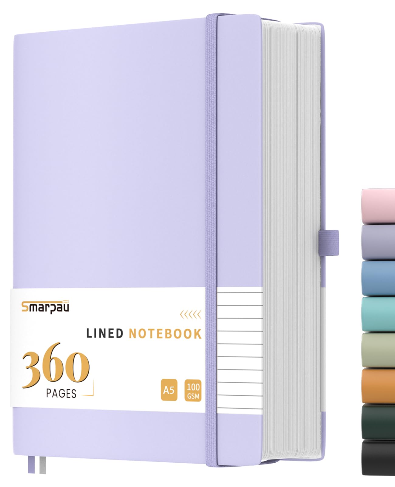 Smarpau A5 Lined Notebook - Leather Journals Notebook with 360 Pages 100GSM No Bleed Paper, Thick College Ruled Notepad Journal for Office School Work Women Men, 14.5 x 21cm - Purple