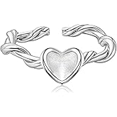 Zikichiky Y2K Silver Heart Twisted Open Ring Stackable Minimalist Adjustable Rings for Women Valentine's Day