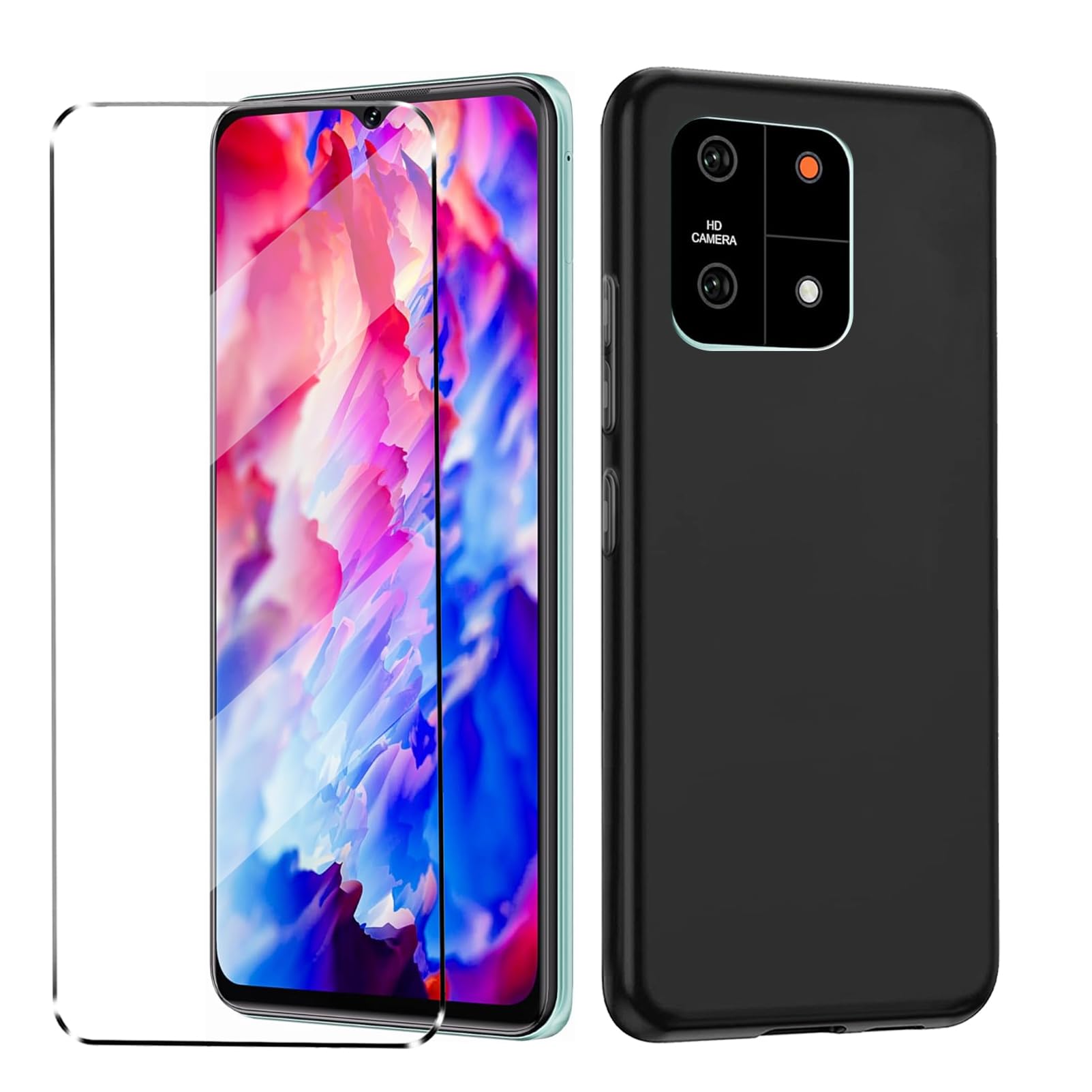 HuiYouMY 2-in-1 Case Compatible with CUBOT A1 Cover with 1 Pack Tempered Glass Screen Protector for CUBOT A1, Slim Fit Soft TPU Shockproof Anti-Scratch Phone Case Cover - Black — image 1