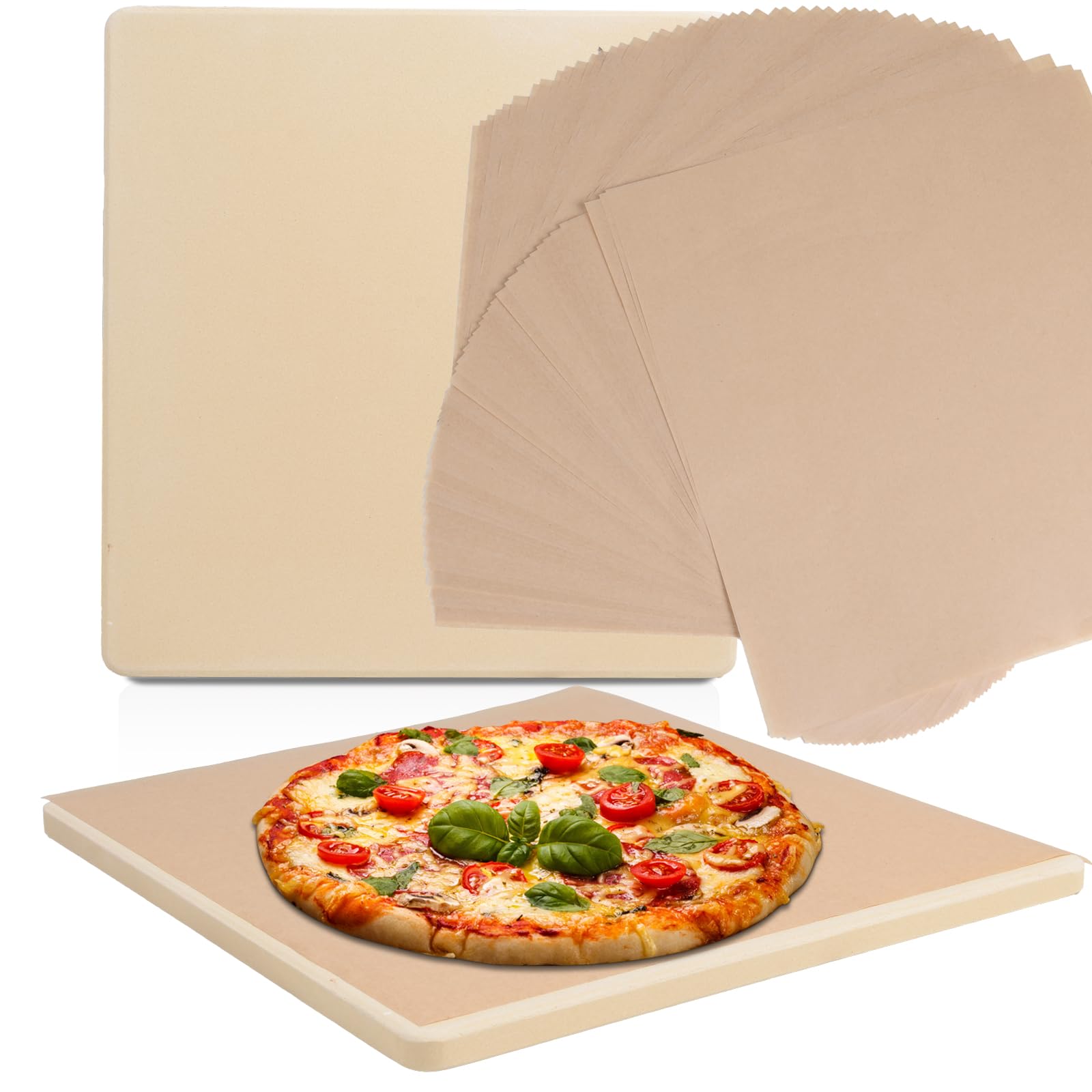 Photo 1 of 10 Inch Small Pizza Stone with Parchment Paper(50 pcs) for Camp Oven 10”x11”x0.5”, Garpernics Rectangular Cordierite Baking & Grilling Stone for Grills and Air Fryers Fit for Coleman Camp Oven
