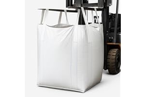 Moibunka 1 Pack FIBC Super Sack Bulk Bag, Industrial Strength 1 Ton Grain Gravel Hauling Bags & Sacks 35×35×43 in 2200 lb SWL, Duffle Top Flat Bottom, Polypropylene Agricultural Storage Transport.