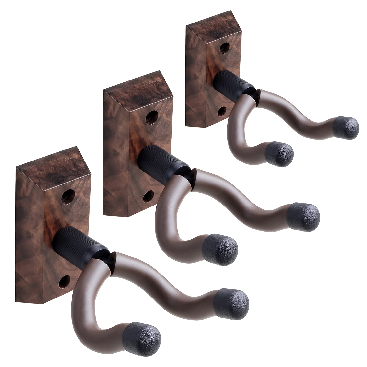 PUNK 3pcs Black Walnut Wood & Metal Guitar Hangers, U-Shaped Hooks, Adjustable Yoke, Holds Up to 30 Lbs, 3 Pack