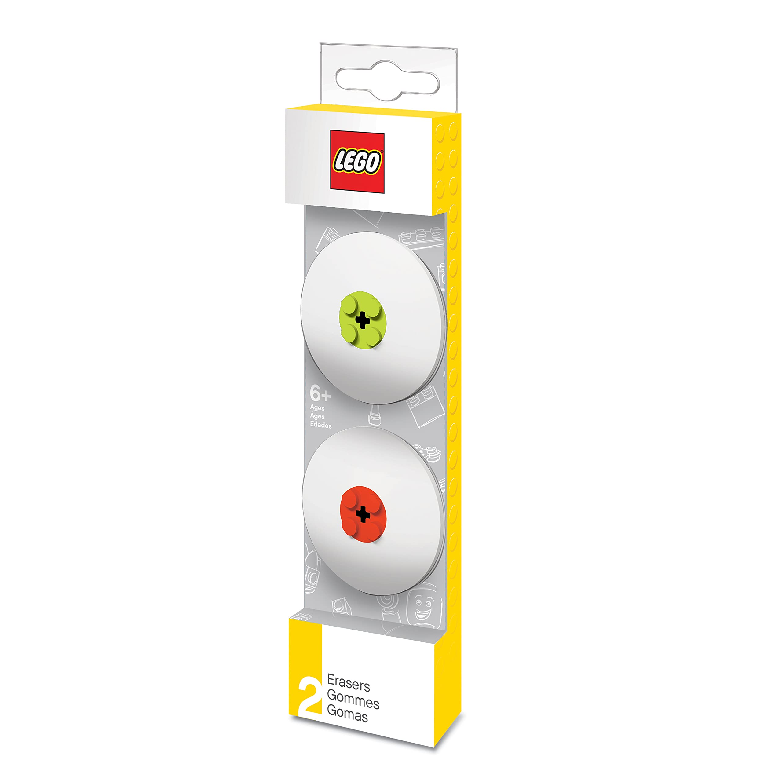 LEGO Eraser Set - Red & Lime, 2 Count, 51519 - for School, Office, College