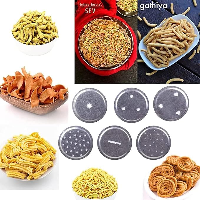 Puno Royal Stainless Steel Press Sev Sancha Machine/Press Muruku Maker/Dab sev Sancha with 6 Jali. 3