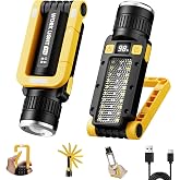 Rechargeable LED Work Light, Magnetic COB Flashlight with Hook &amp; Clamp, 7 Modes Portable Work Lamp with Battery Display for Car Repair, Camping, Emergency