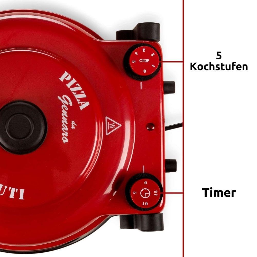 Ariete Pizzaofen 919, 4-Minuten-Pizza, Pizzaofen mit 5 Garstufen, Feuerfeste Platte zum Wiederaufwärmen, Holzbrettchen im Lieferumfang Enthalten, Max. Temperatur 400°C, 1200W, Rot 3
