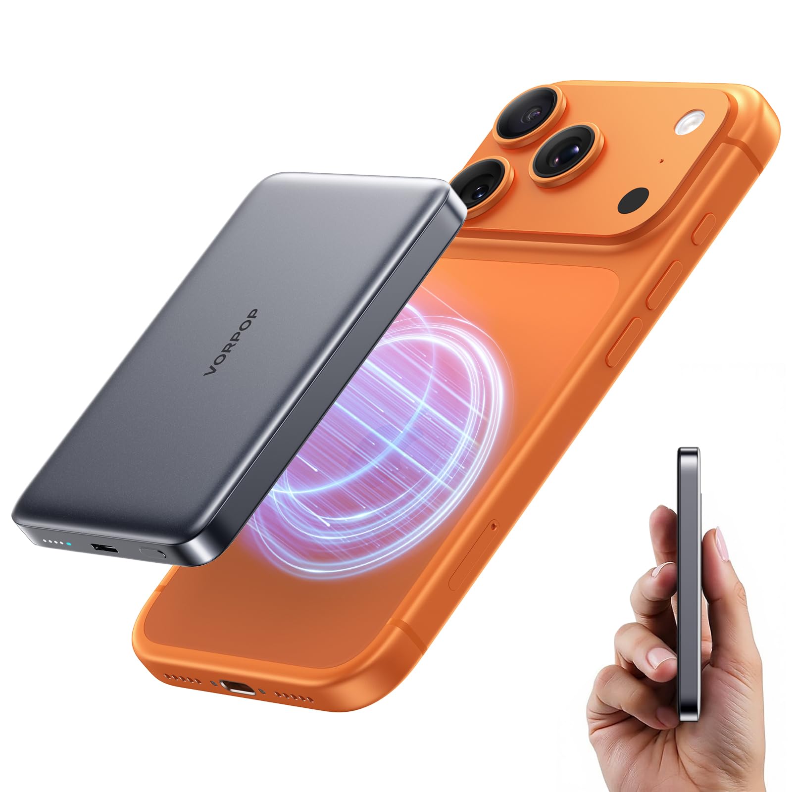 VORPOP 10,000mAh for Magsafe Portable Charger for iPhone, 0.5" Ultra-Slim Magnetic Power Bank, Fast Charging Wireless Battery Pack for iPhone 17/16/15/14/13/12 Series Travel Essentials, Graphite Gray